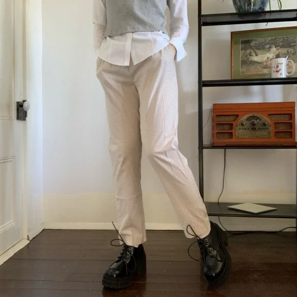 Beige/White Gingham Slacks - Picture 2 of 6
